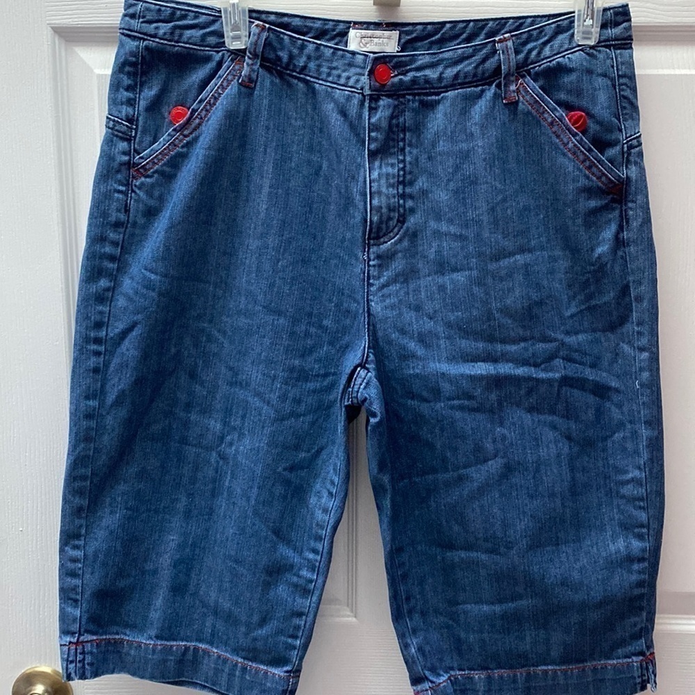 C womens Christopher & Banks solid blue knee length denim shorts size 16